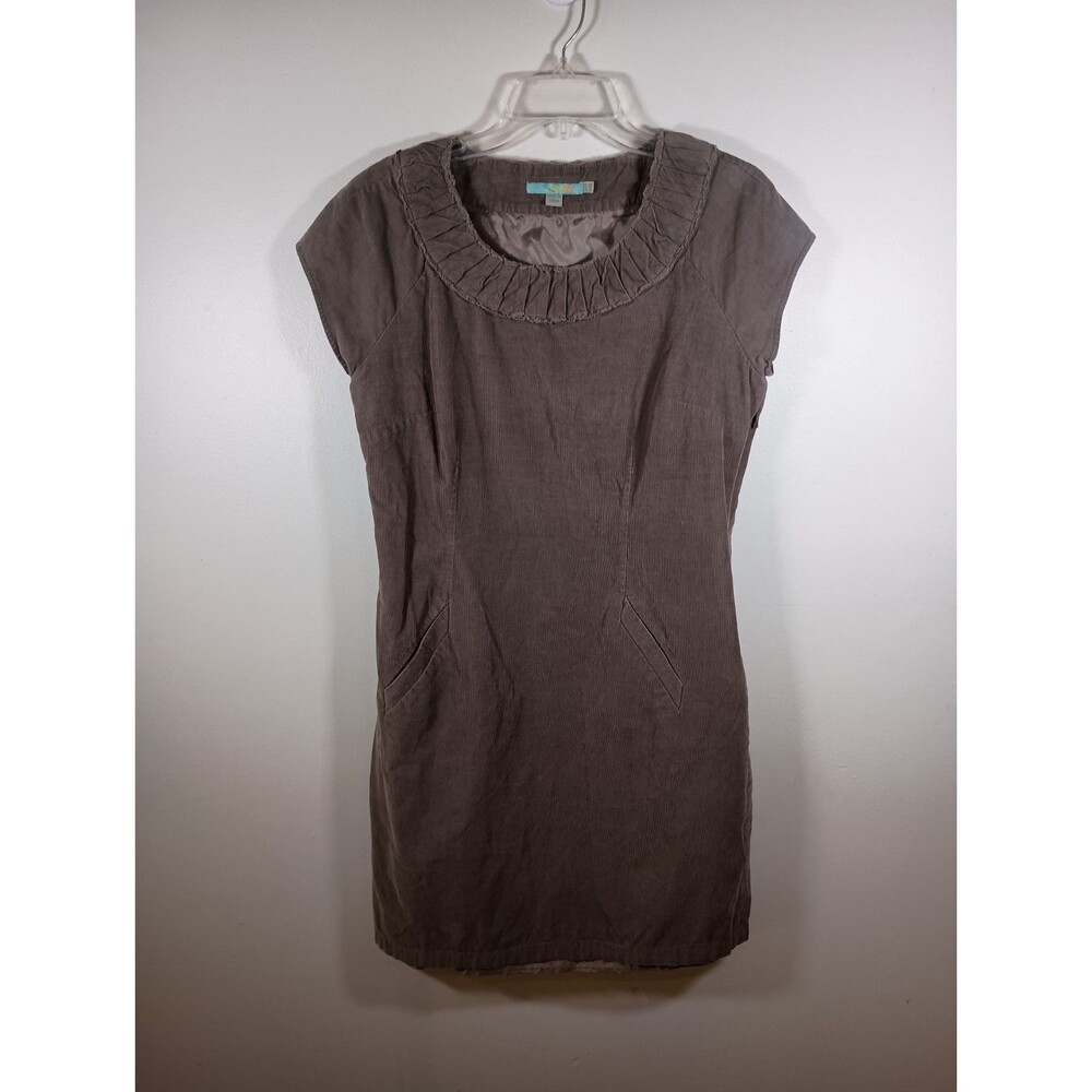 Boden Brown Distressed Corduroy Cotton Lined Pockets Mini Dress Size 8 Reg